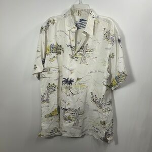 Tommy Bahama Relax Linen Camp Shirt Palm Hawaiian  Cream Graphic Shirt large